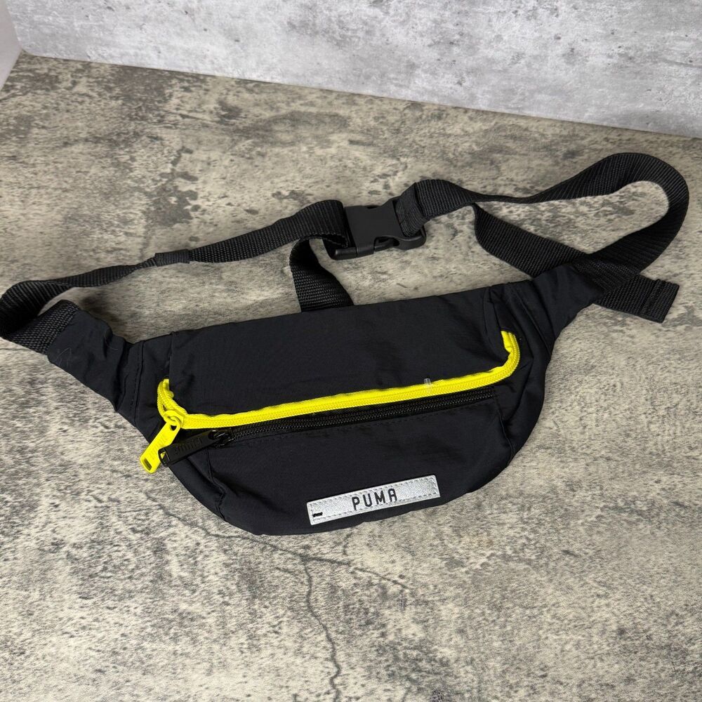PUMA Waist Pack Crossbody‎ Zipper Storage Black Yellow Reflective Bag